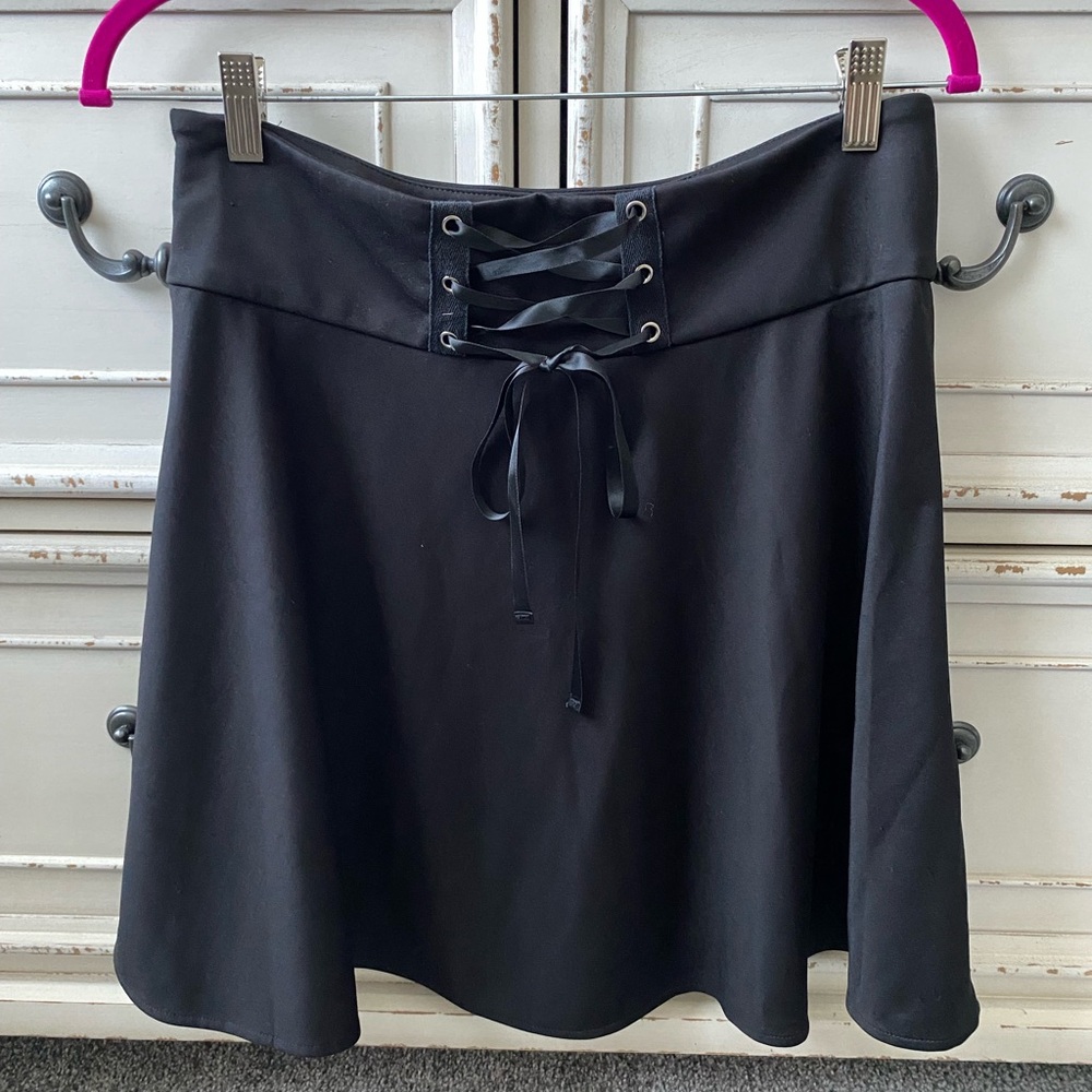 Black Lace-Up Women's Skirt Gothic Style (L)